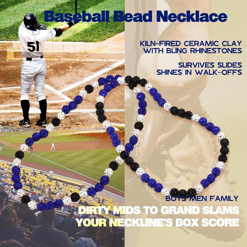Krfy Baseball Necklaces for Boys, Bling Rhinestone Beaded Necklaces for Women Men, Diamond Baseball Drip Necklace Ice Bead Necklaces Inspired Sports Jewelry, 17.7 Inches, Age：Over 8 Years Old - Image 2